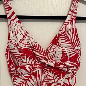 Red & White Tropical Wrap One-Piece Swimsuit